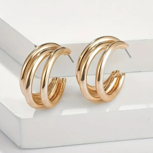 Triple Layer Gold Hoop Earrings - Picture 1 of 8